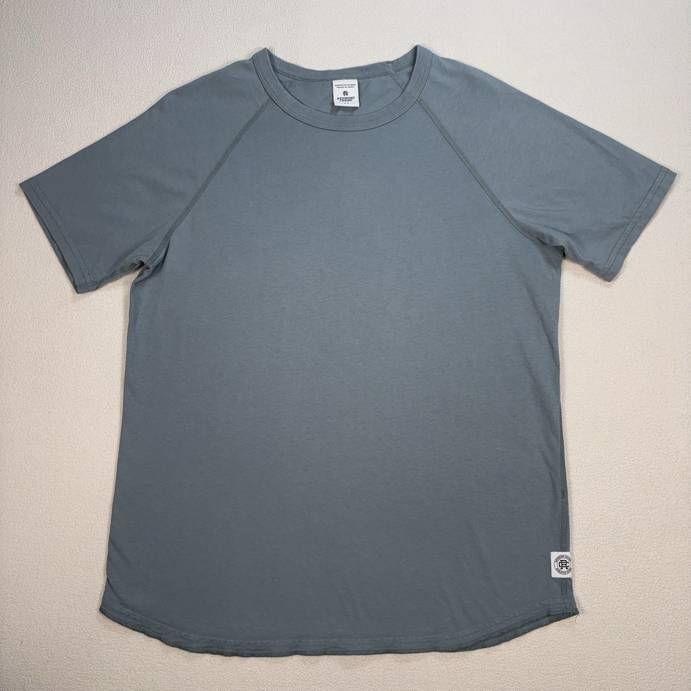 Reigning Champ T-Shirt Men's S Light Blue 100% Cotton Curved Hem Crew Neck Logo